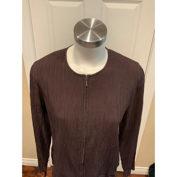 Eileen Fisher Brown Crinkle Zip Up Jacket, Size M - Picture 2 of 7